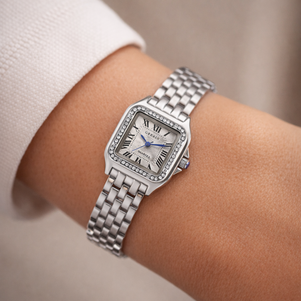 Silver & Zirconias Square Watch