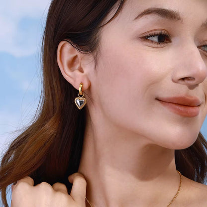 Two Tone Heart Huggie Earrings