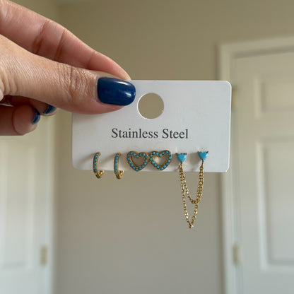 Turquoise Heart Earrings Set