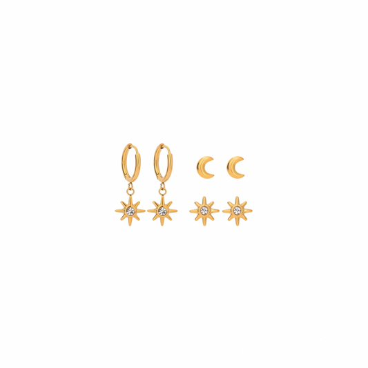 Moon & Stars Zirconias Earrings Set