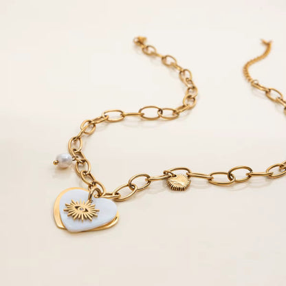 Mother Pearl Heart & Eye Charms Necklace