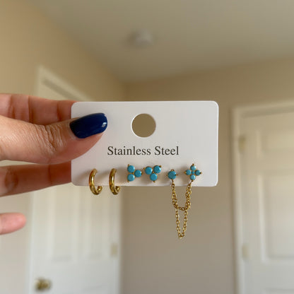 Turquoise Flower Earrings Set