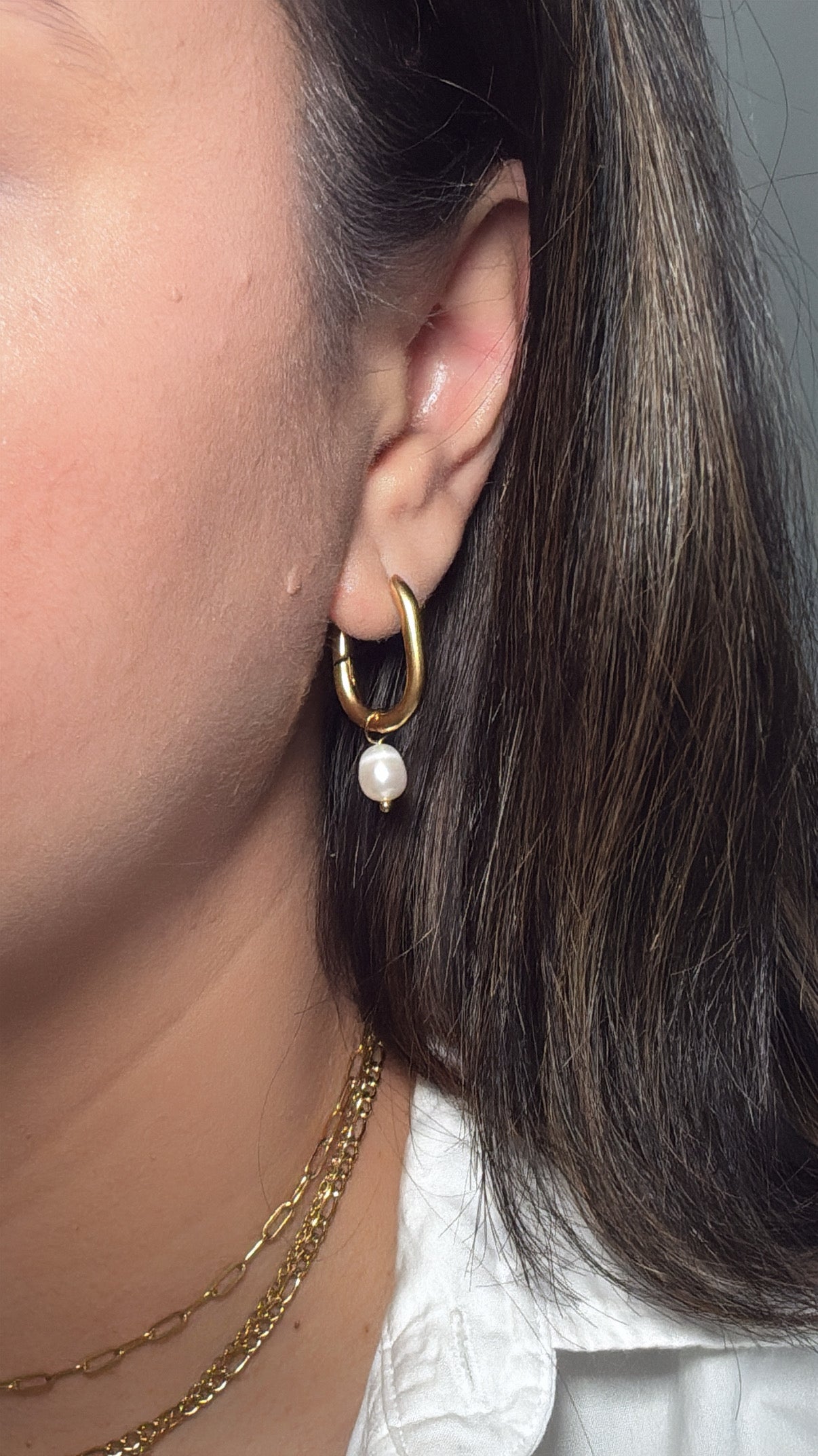 Freshwater Pearl Pendant Oval Hoop Earrings