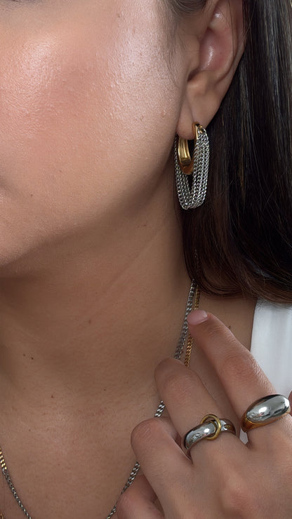 Two Tone Buckle Multi Chains Hoop Earrings