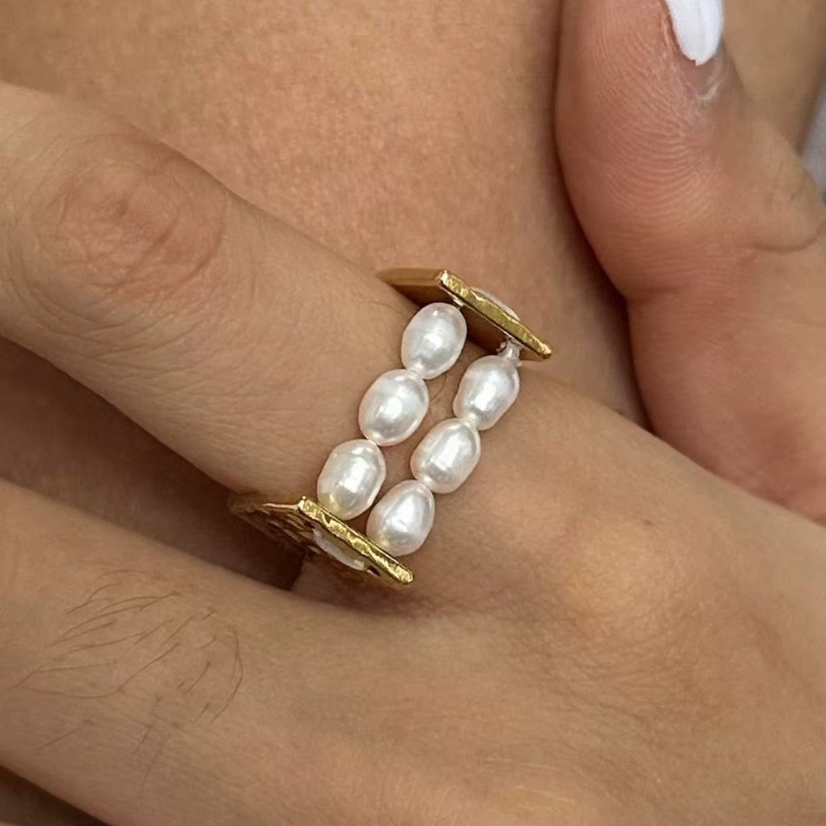Pearls Double String Band Ring