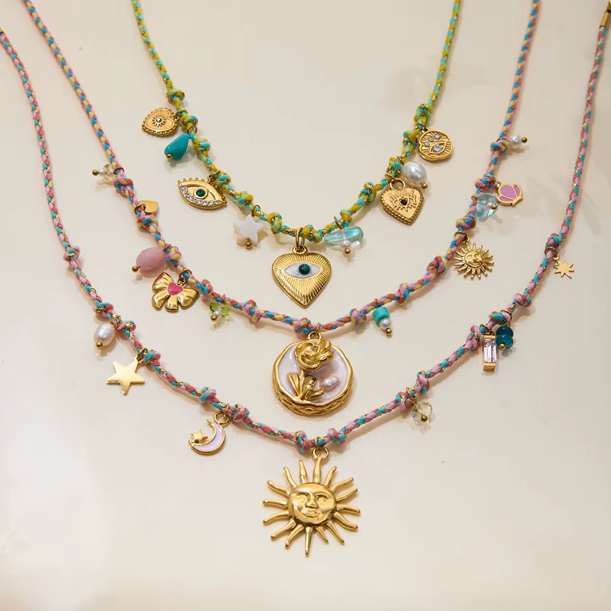 Sun & Charms Colorful Thread Necklace