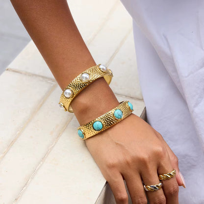 Turquoise Textured Chunky Cuff Bracelet