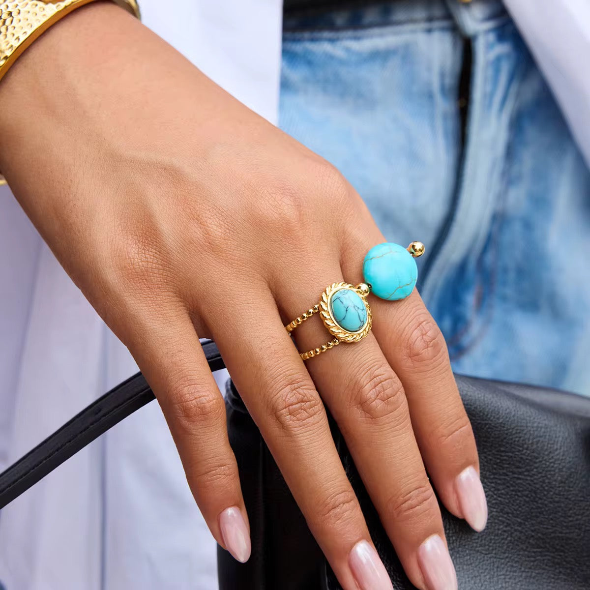 Oval Turquoise Adjustable Ring