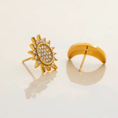 Zirconias Sun & Moon Stud Earrings