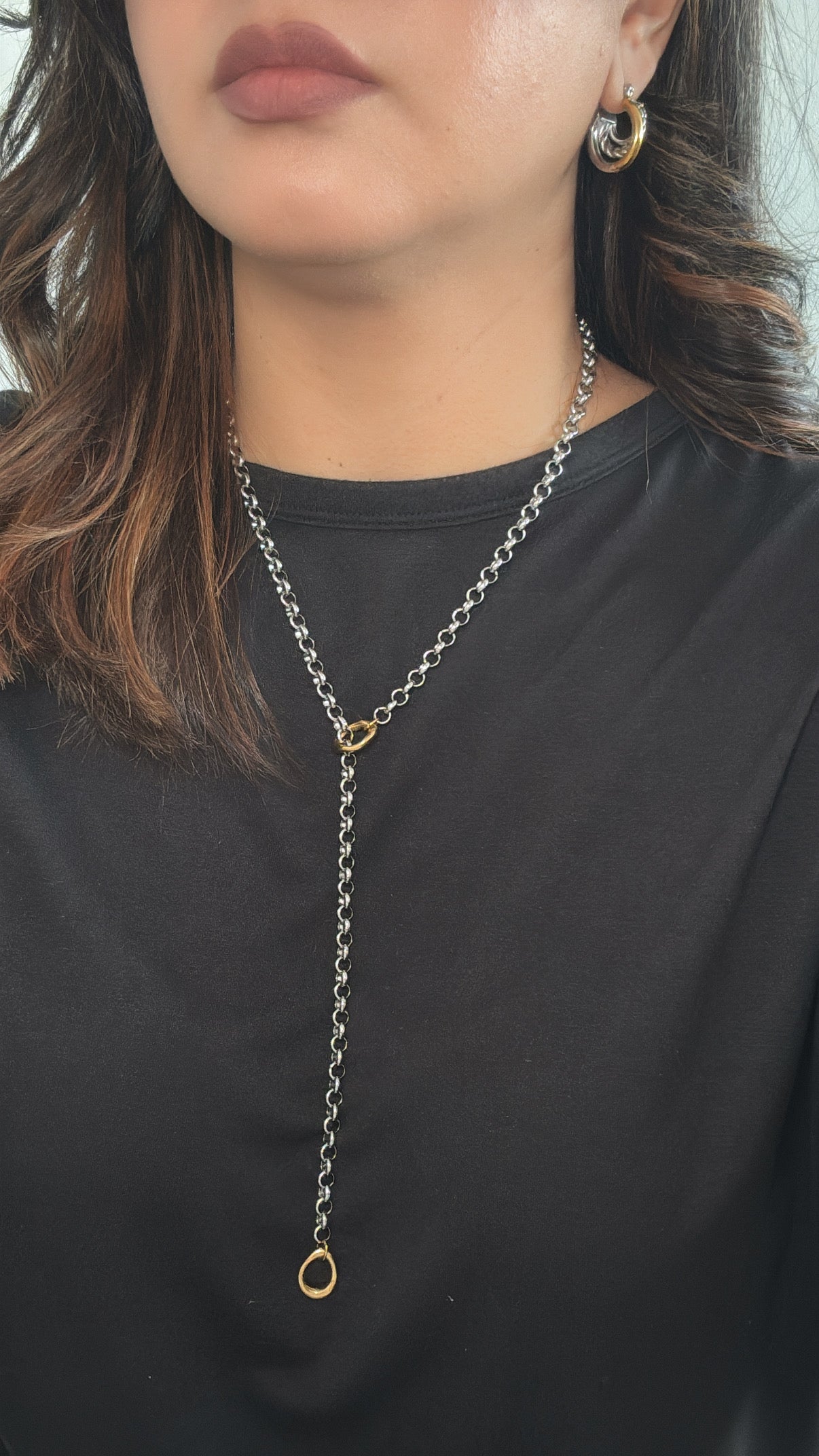 Two Tone Chain Lariat Necklace