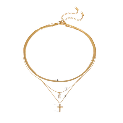 Zirconia Cross Layering Necklace Set