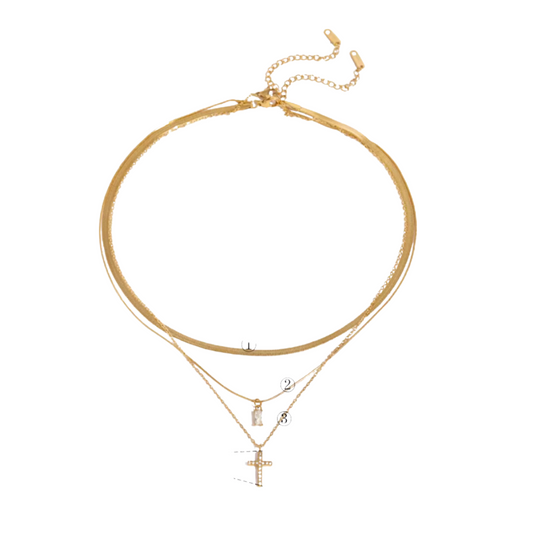 Zirconia Cross Layering Necklace Set