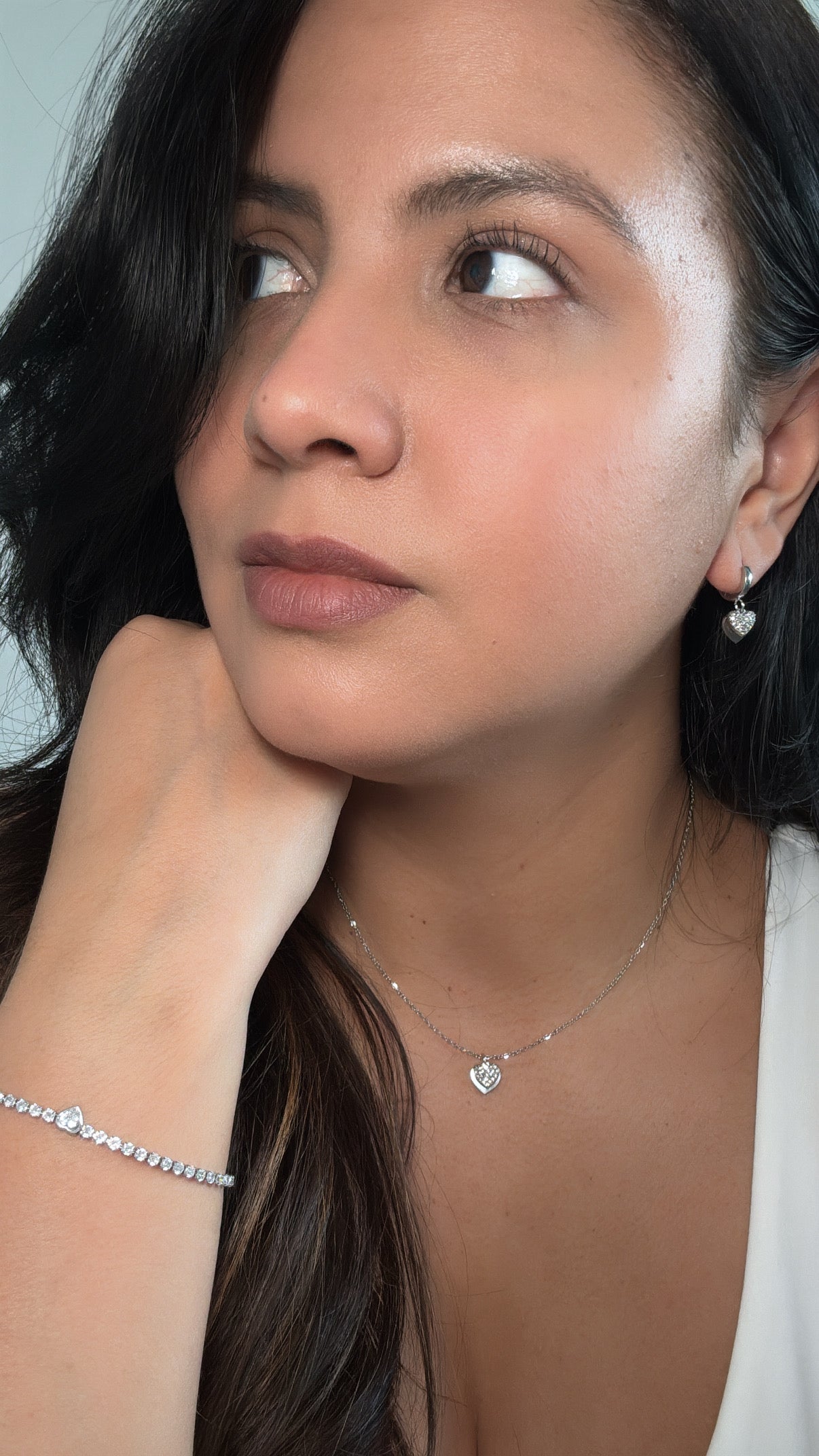 Silver Zirconias Heart Charms Mini Huggies Earrings