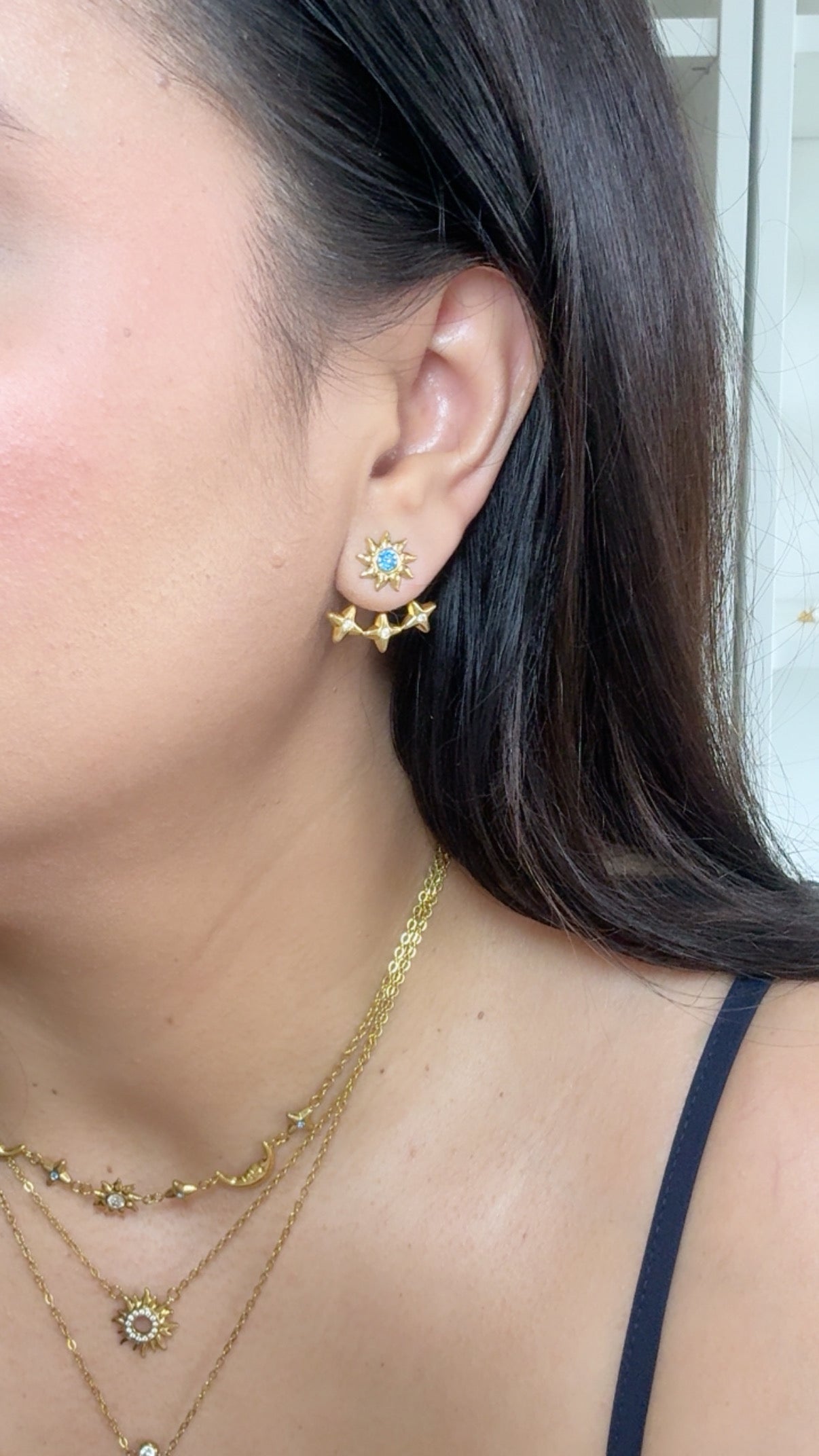 Sun & Moon Blue Tones Zirconias Stud Earrings