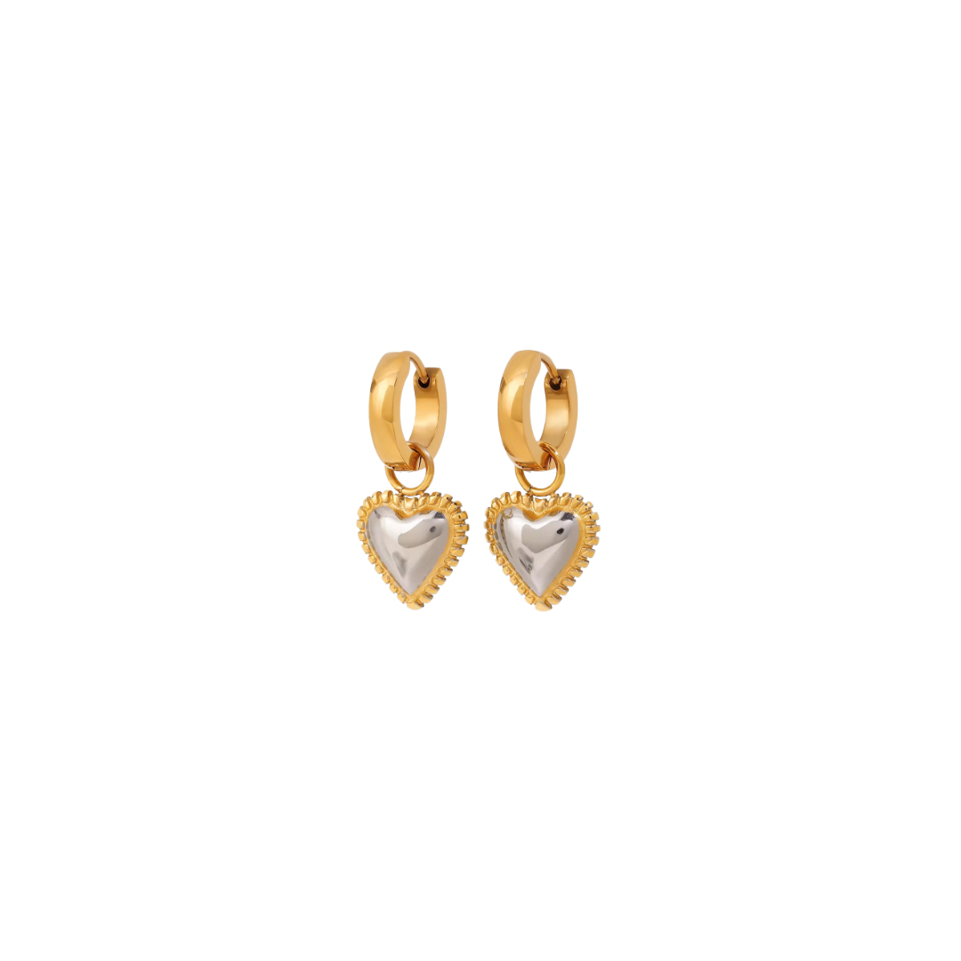 Two Tone Heart Huggie Earrings