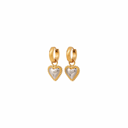 Two Tone Heart Huggie Earrings