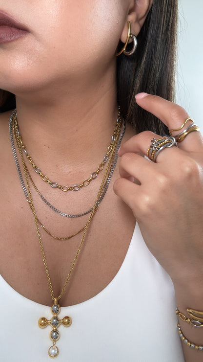 Two Tone Cross Vintage Style Necklace