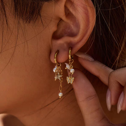 Zirconias Butterfly Pendants Huggie Earrings