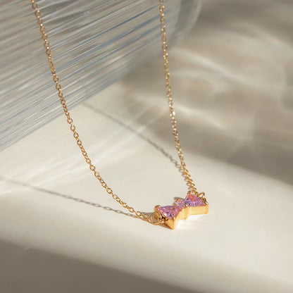Pink Zirconia Bowknot Necklace