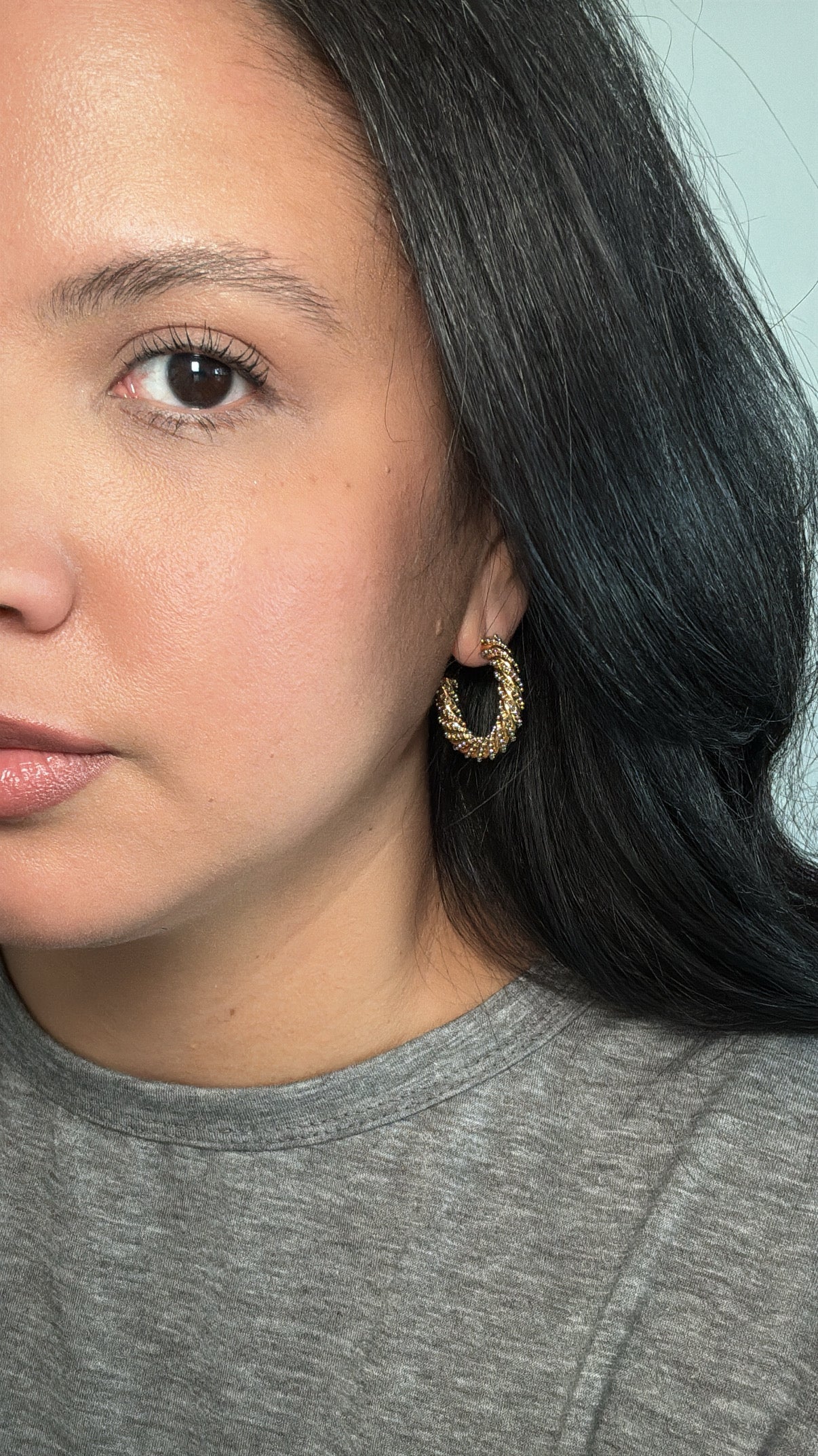 Two Tone Twisted Rope Hoop Studs Earrings