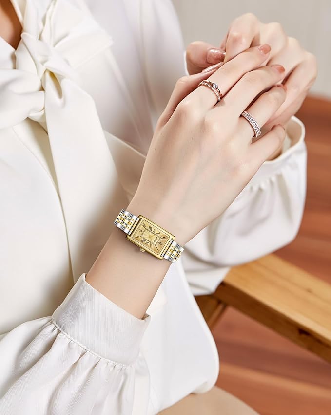 Two Tone Yellow Rectangular Watch