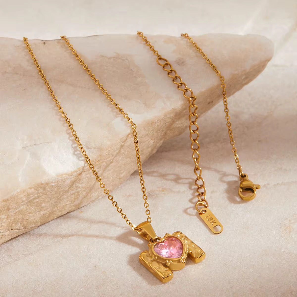 Pink Zirconia Heart Pendant Necklace