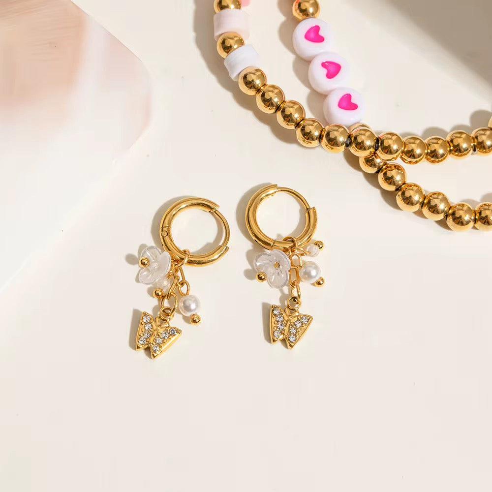 Zirconias Butterfly Pendants Huggie Earrings