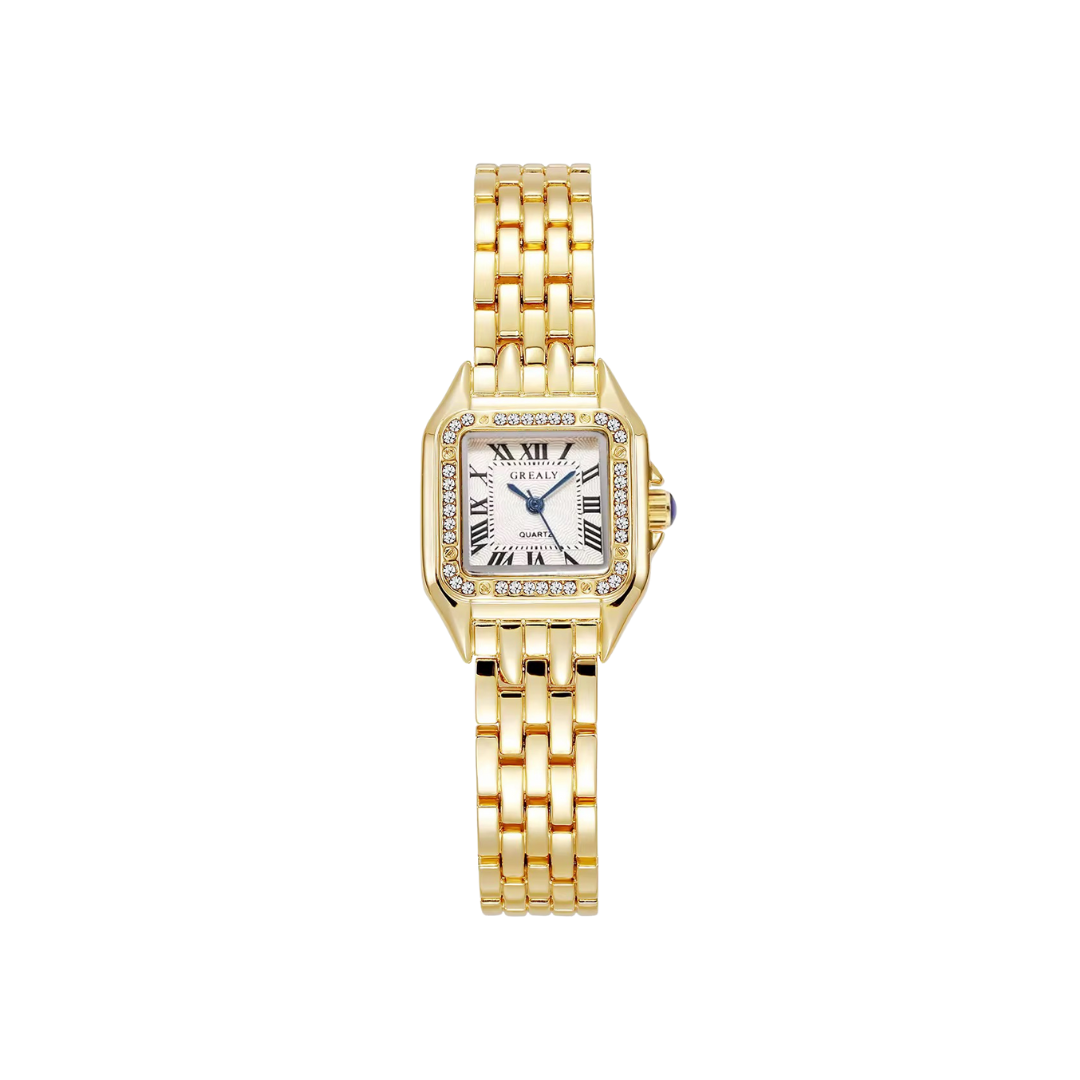 Gold & Zirconias Square Watch