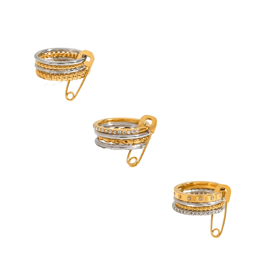 Two Tone Safety Pin Multi Layer Ring