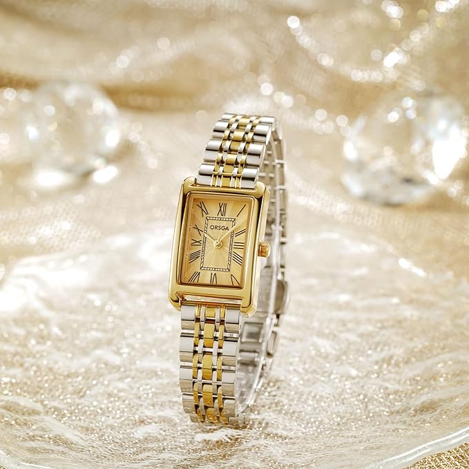 Two Tone Yellow Rectangular Watch