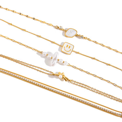Shell Square Happy Face Chain Bracelet