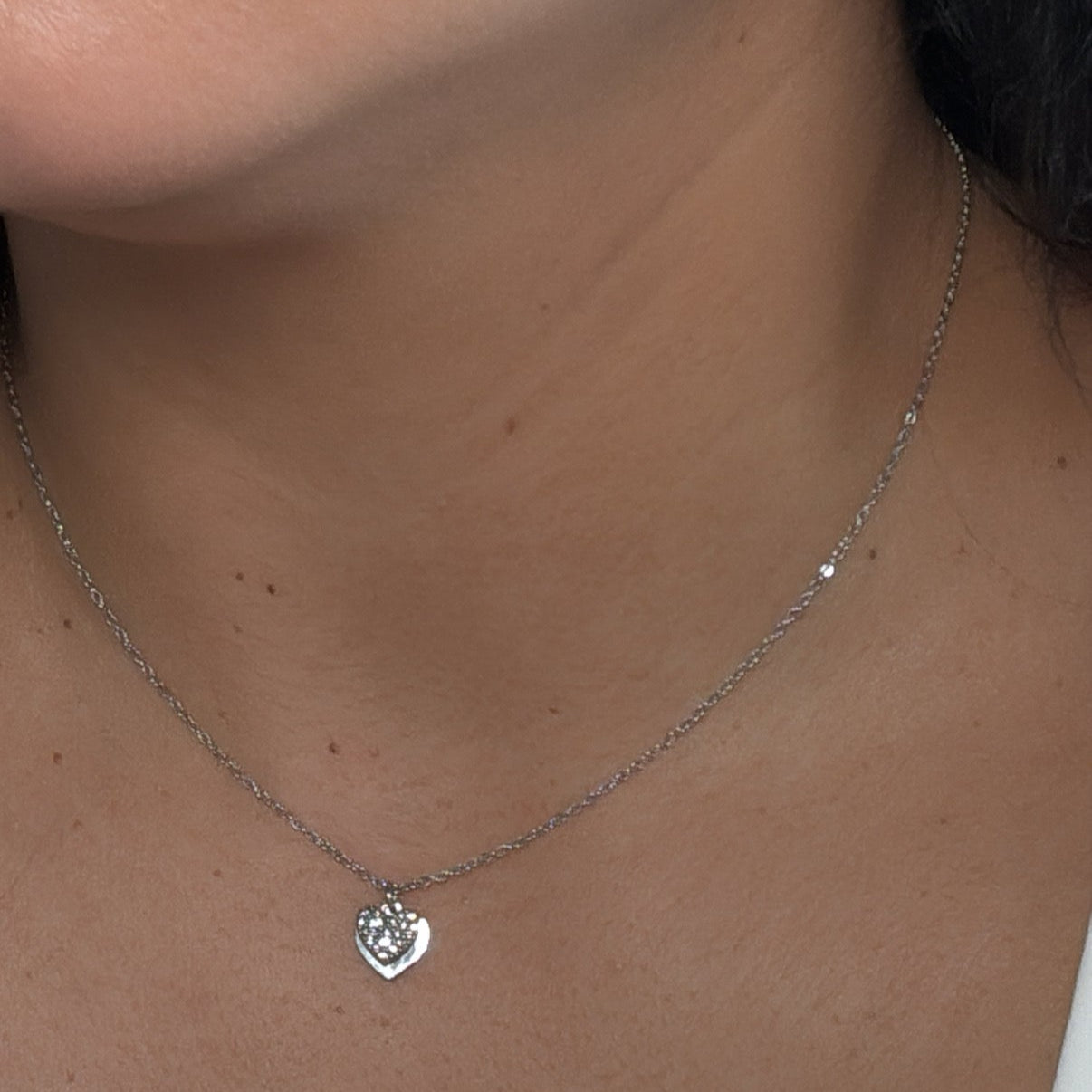 Silver Zirconias Hearts Charms Pendant Necklace