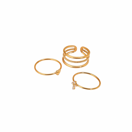 Zirconia Cross & Heart Ring Set