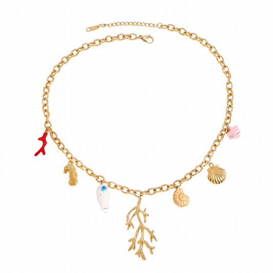 Coral Charms Chain Necklace