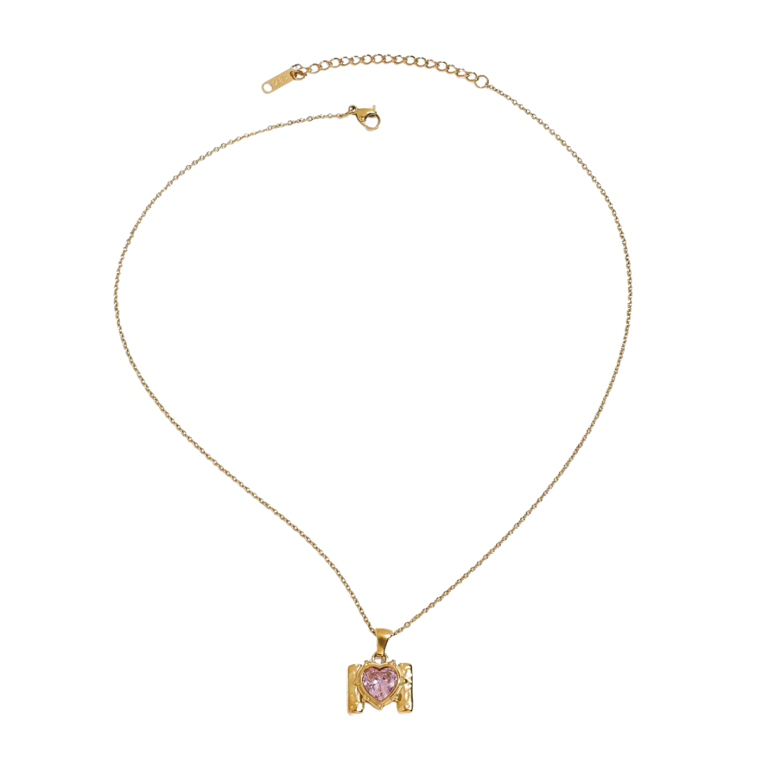 Pink Zirconia Heart Pendant Necklace