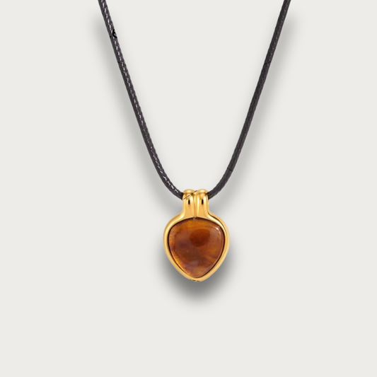 Brown Stone Pendant Thread Necklace