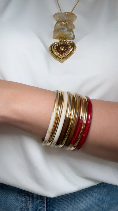 Red Resin Bangle Bracelet Set