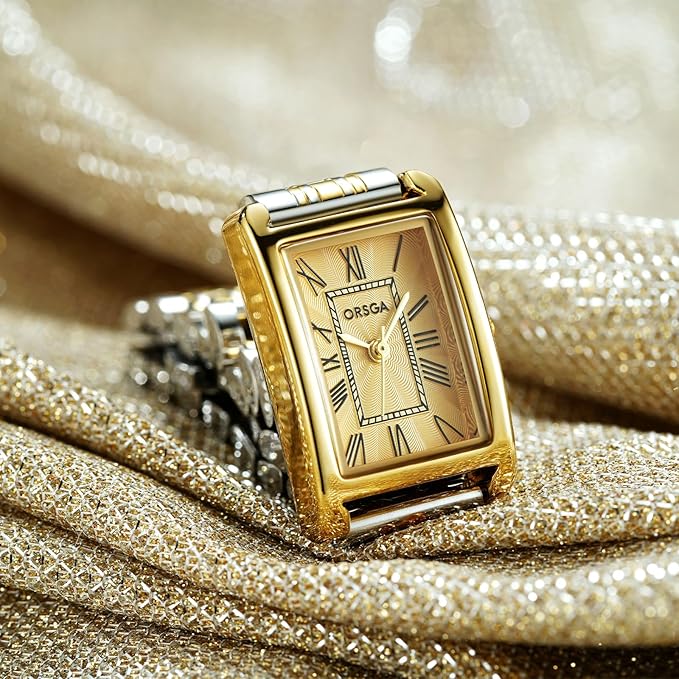 Two Tone Yellow Rectangular Watch
