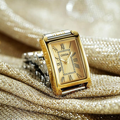 Two Tone Yellow Rectangular Watch