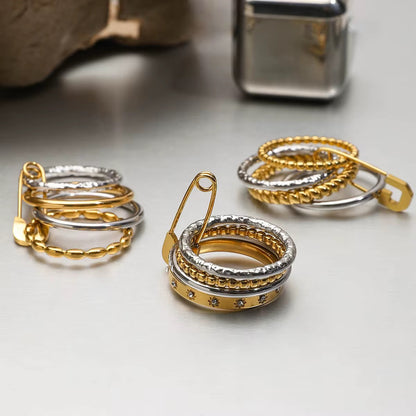 Two Tone Safety Pin Multi Layer Ring