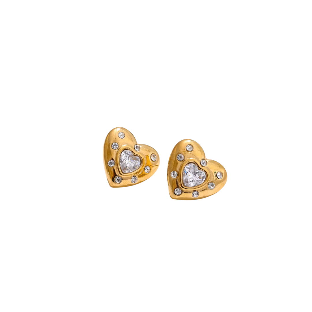 Zirconias Heart Chunky Studs Earrings