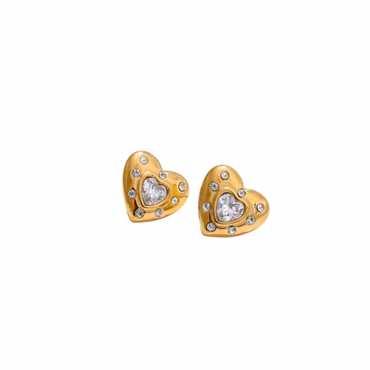 Zirconias Heart Chunky Studs Earrings