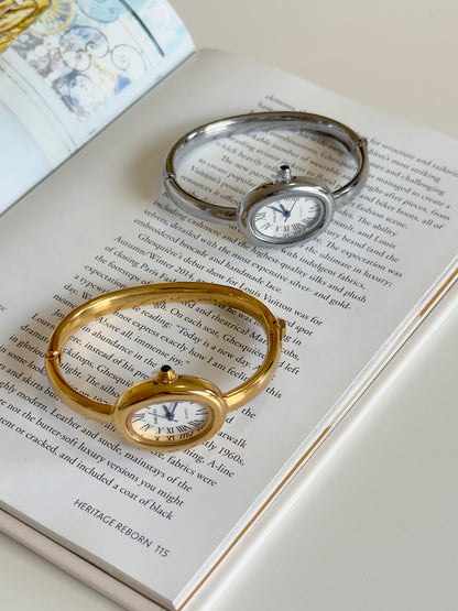 Silver Oval Bangle Watch
