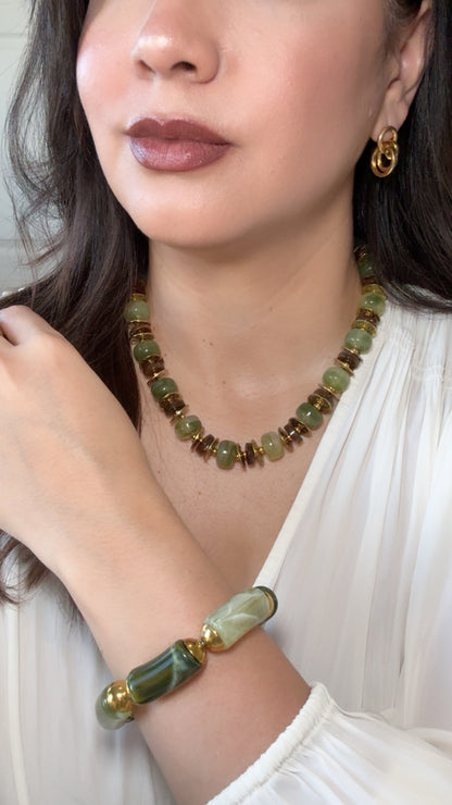 Two Shades of Green Cylindrical Beads Bracelet