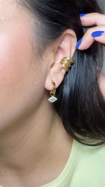 Turquoise & Zirconias Dainty Eye Huggie Earrings