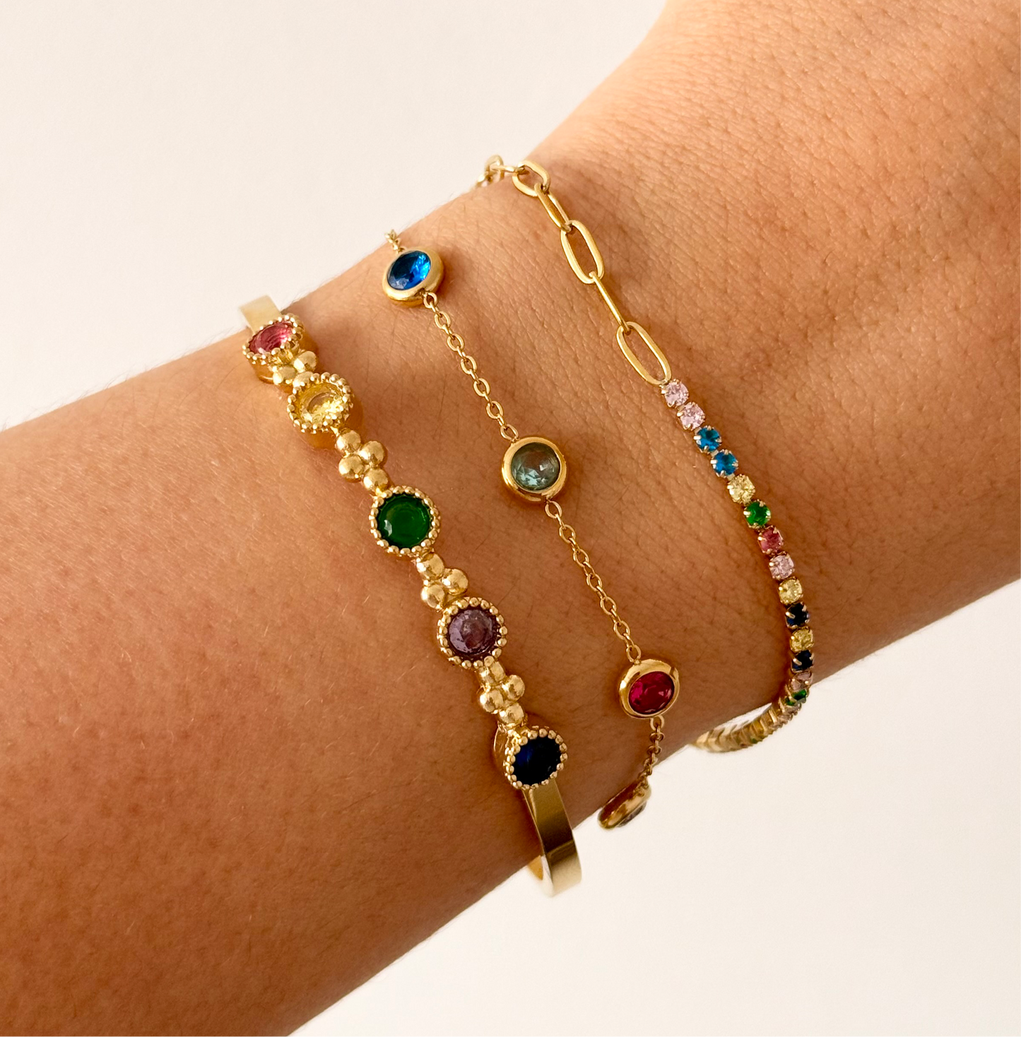 Colorful Round Zirconias Cuff Bracelet