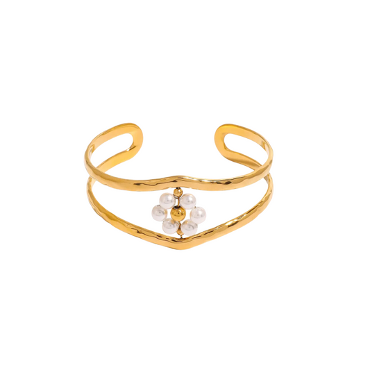 Pearl Flower Adjustable Cuff Bracelet