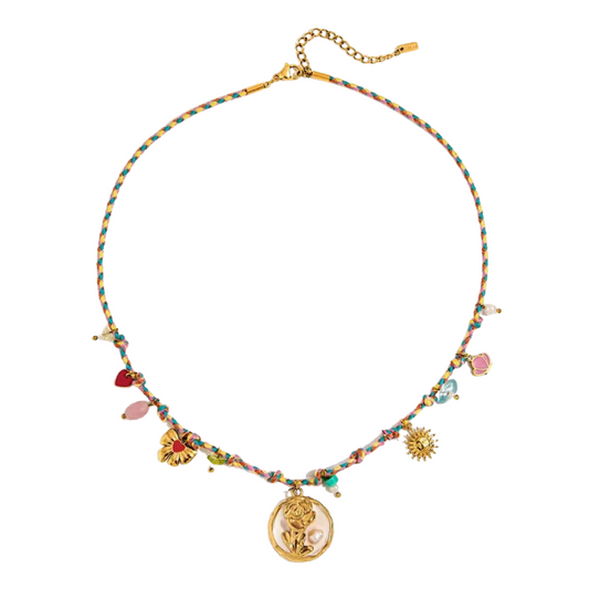Rose Pendants & Charms Colorful Thread Necklace