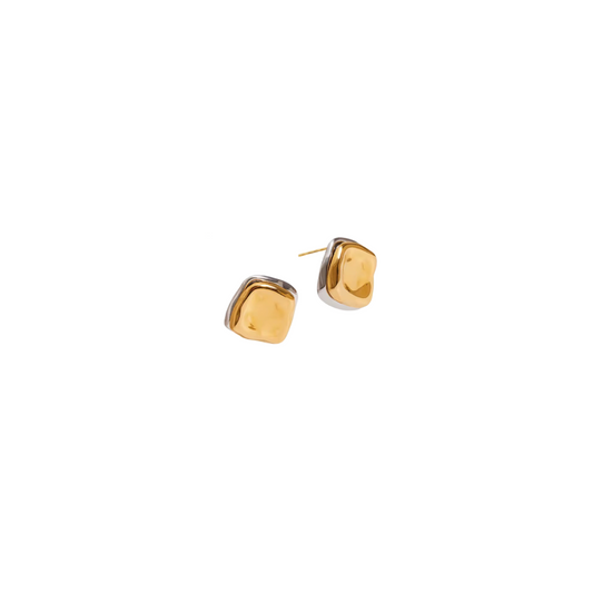 Two Tone Square Stud Medium Earrings