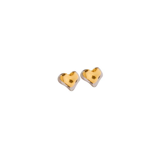 Two Tone Heart Studs Medium Earrings